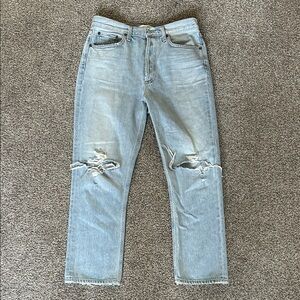 Agolde Light Blue Distressed High Rise Straight Leg Jeans Womens 28